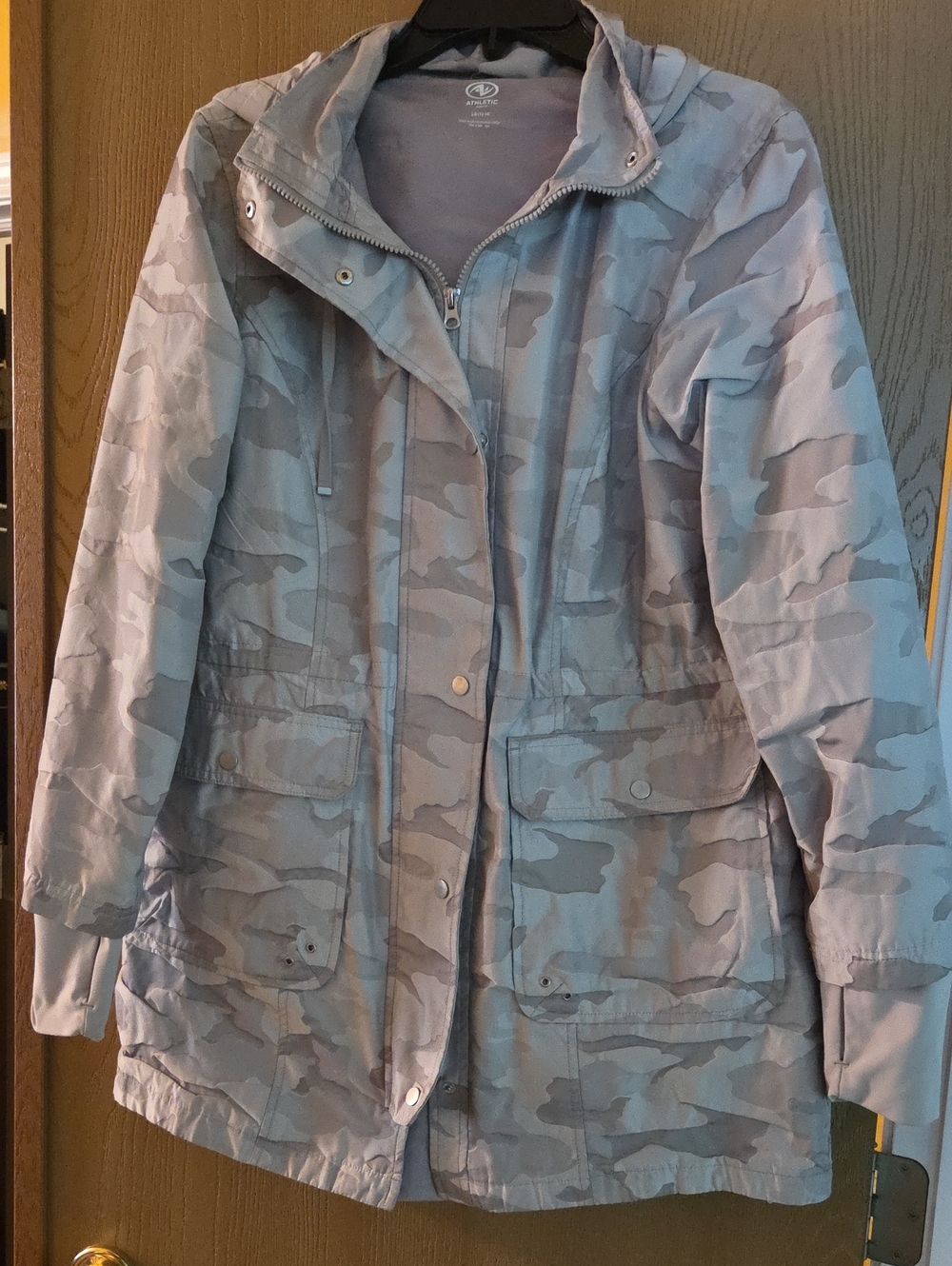 Athletic Works Gray Camo Hooded Utility Anorak Jacket, Size 12-14